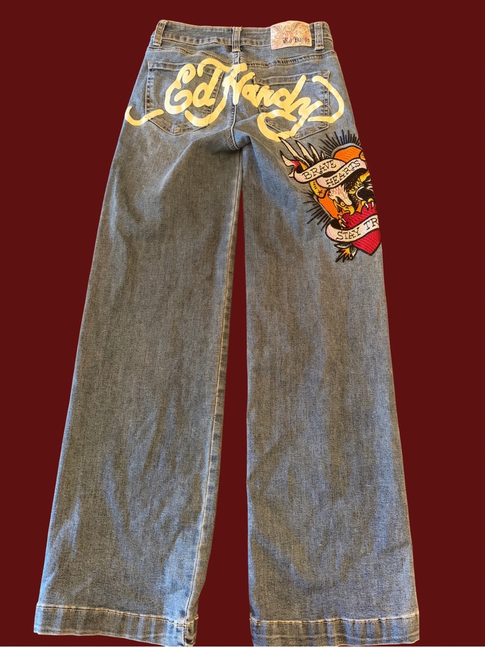 Ed Hardy Women’s Blue Denim Embroidered Straight-Leg Jeans